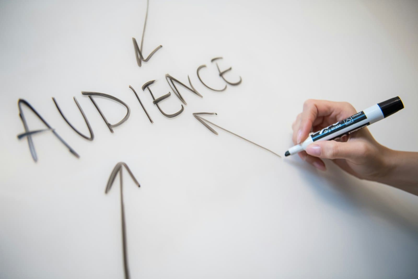 The word 'Audience' written on a whiteboard with arrows